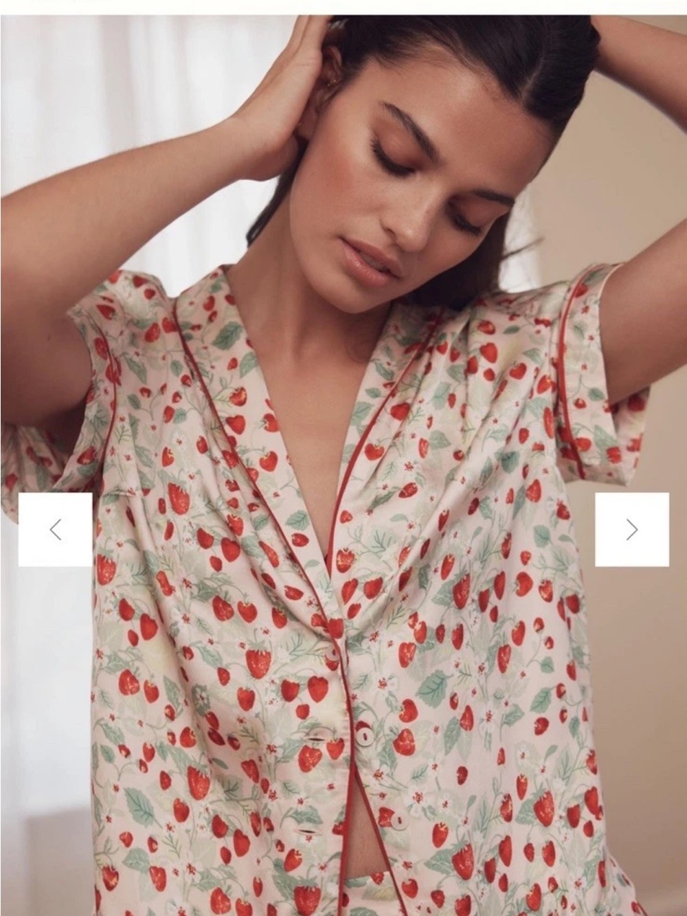 Anthropologie Pink Strawberry-Print Satin Pajama Top Size L